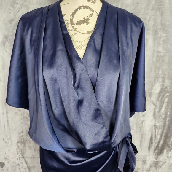 Asos Curve Dress Womens 18 Blue Faux Wrap Kimono Sleeve Open Back Sexy Party - Picture 6 of 15